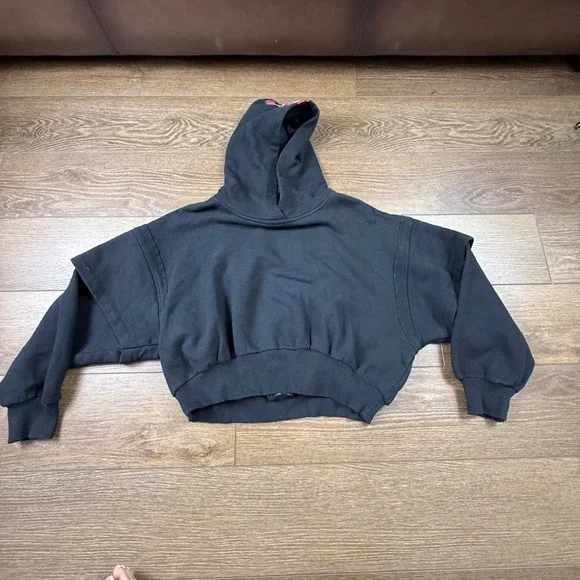 Fp Movement By Free People Snow Flow Hoodie In Black Combo Cropped Size S NWT